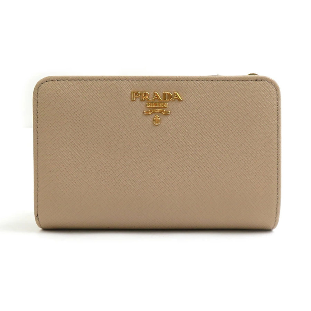 Prada Bi fold Wallet Leather Beige Cream